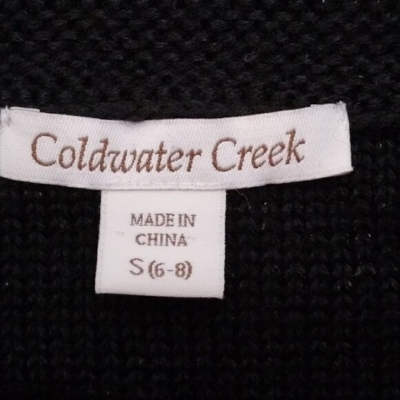 Coldwater Creek | Black Metallic Cable Knit Cowl Wool Sweater Black | Sz S (6-8) - Picture 8 of 10